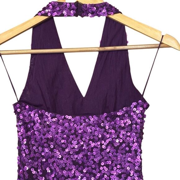 Cache Purple Sequined Halter Dress Stretch Bodycon Fully Lined size 4 - Picture 3 of 15